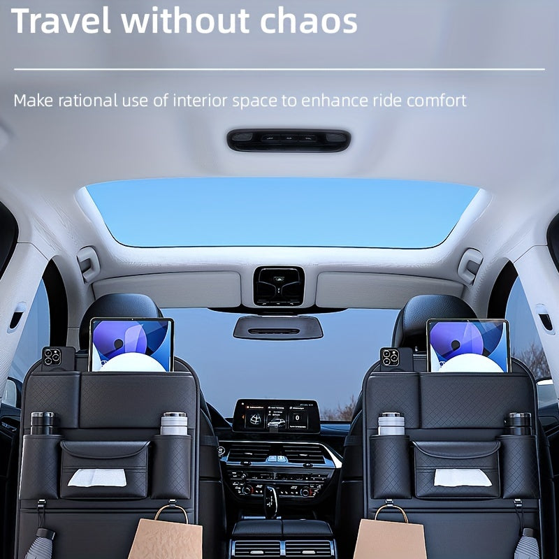 Ling Grid Backrest Storage Bag: Large Capacity, PU Leather, Car Seat Organizer