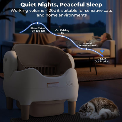 Smart Self-Cleaning Cat Litter Box – App Control, Open-Top Design, 10L Waste Bin, Ultra-Quiet <20dB, Infrared Safety Sensors, Kitten Mode for Multi-Cat Homes