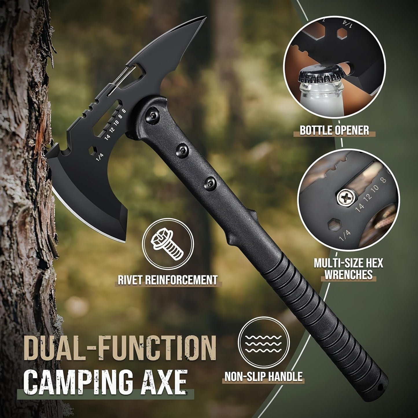 Tactical Tomahawk Axe 2-Pack – Camping Hatchet with Spike, Hammer, Bottle Opener, Hex Wrench & Sheath | Survival Axe for Hiking Trekking Bushcraft