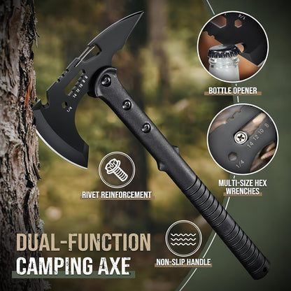 Tactical Tomahawk Axe 2-Pack – Camping Hatchet with Spike, Hammer, Bottle Opener, Hex Wrench & Sheath | Survival Axe for Hiking Trekking Bushcraft