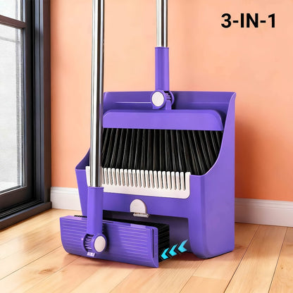 Broom and Dustpan Set with Long Handle - 2-in-1 3-in-1 4-in-1 Foldable Broom Dustpan Combo with Floor Brush for Home Office Dorm Room, Quick Dust Removal Household Cleaning Tool Set, White Pink Blue Orange Purple Grey