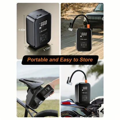 Portable Tire Inflator Air Compressor 150PSI 100W Cordless 4000mAh Digital Display 5 Modes USB-C Fast Charge for Car Motorcycle Bicycle Ball Auto Shut-Off Yellow Blue Black Silver