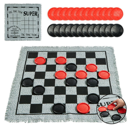Giant Checkers Game 3-in-1 Set with Tic Tac Toe Reversible Mat 24 Oversized Pieces – Indoor Outdoor Family Board Game for Kids Adults, Lawn BBQ Camping Birthday Gift