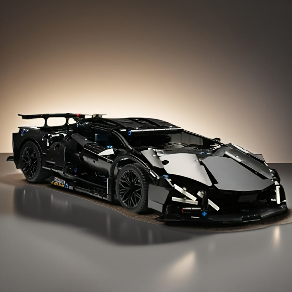 Black Supercar Building Blocks Set 1288 Pcs Limited Edition – Openable Hood Trunk Functional LED Headlights Realistic Engine Advanced Assembly Model Kit Adults Teens Birthday Christmas Gift