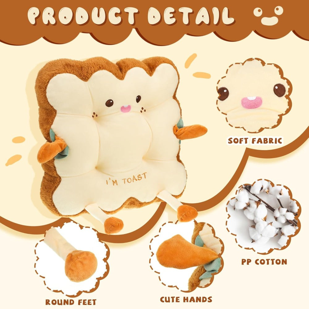 Toast Chair Cushion Bread Pillow Toast Seat Cushion Bread Plush Pillow Cushions Kawaii Office Desk Chair Car Additions Food Pillows Gift for Birthday Christmas Sofa Bedroom