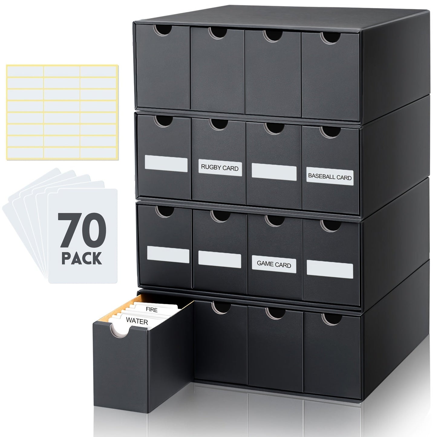 8000 Card Storage Box 4-Row Cardboard Organizer with Dividers & Label Stickers – Large Trading Card Box for TCG MTG Pokemon Sports Cards | Black 4-Row Card Storage