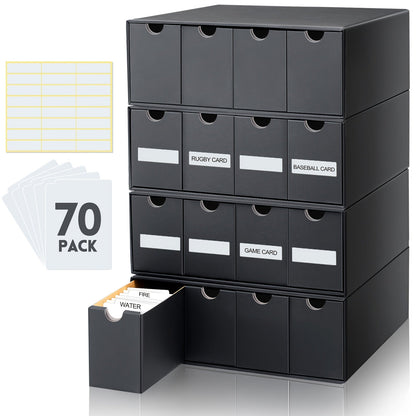 8000 Card Storage Box 4-Row Cardboard Organizer with Dividers & Label Stickers – Large Trading Card Box for TCG MTG Pokemon Sports Cards | Black 4-Row Card Storage