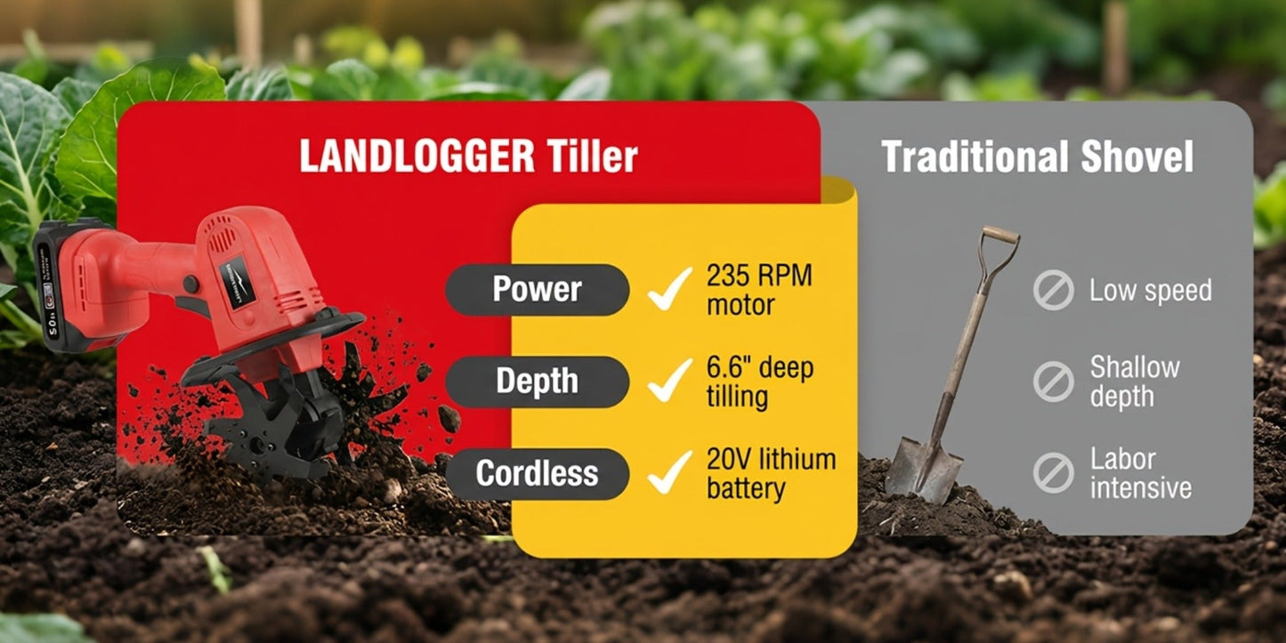 Cordless Electric Cultivator 20V Lightweight Handheld Rotary Tiller – 9-Inch Width 6.6-Inch Depth, 1 or 2 Batteries & Charger, Garden Soil Tiller for Courtyard Farmland Vegetable Garden Raised Bed