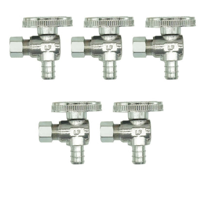 PEX Angle Stop Valve 5pcs - 1/2" PEX x 3/8" OD Compression, 1/4 Turn Shut-Off Valve, Lead-Free Chrome Brass, ASTM F1807 NSF/ANSI 61 Certified, for Bathroom Toilet Sink Plumbing