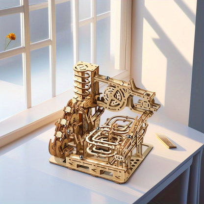 Wooden Ball Track Puzzle Model Kit – STEM Engineering Building Set for Adults & Teens, Kinetic Marble Run Expansion Sets A & B, Brain Teaser DIY Craft, Unique Birthday Gift for Men Women