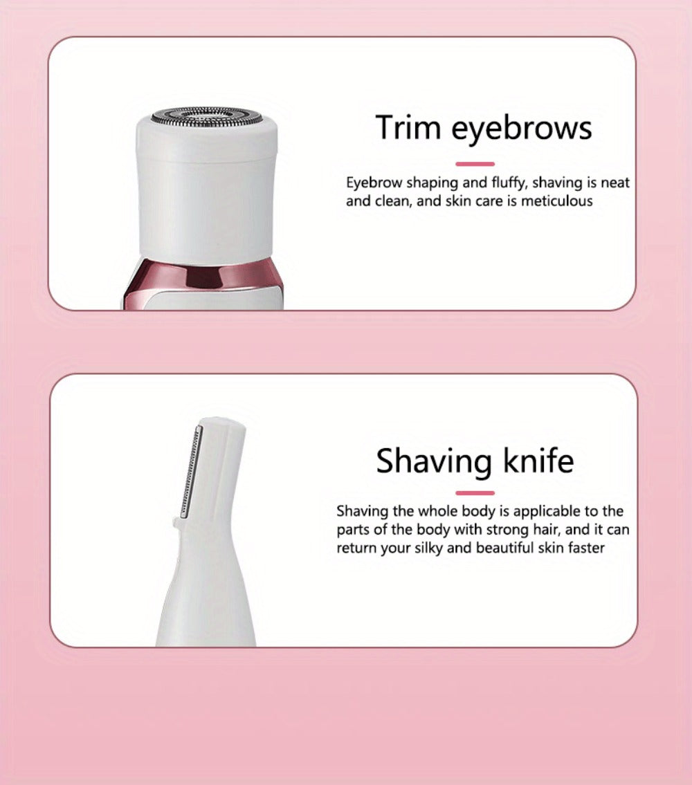 4-in-1 Electric Hair Remover for Women USB Rechargeable Shaver Trimmer – Eyebrow Nose Face Leg Bikini Line Underarm Peach Fuzz Removal Stainless Steel Blades Portable Travel Gift