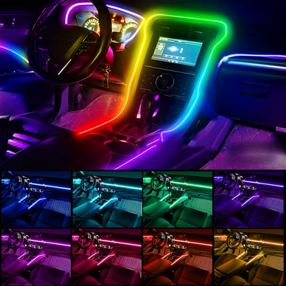 Car Interior LED Strip Lights App Control Dreamcolor Dynamic 114" Fiber Optic Ambient Lighting Kit for Center Console Door Decoration, Music Sync USB Power, 4pcs 6-in-1 10-in-1 Options