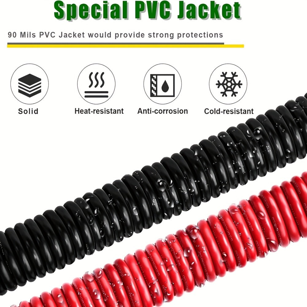 8 AWG OFC Copper Wire Cable Red & Black Set 8 Gauge Welding Cable for Automotive Battery Marine Generator Solar Wiring - 3FT or 10FT Options