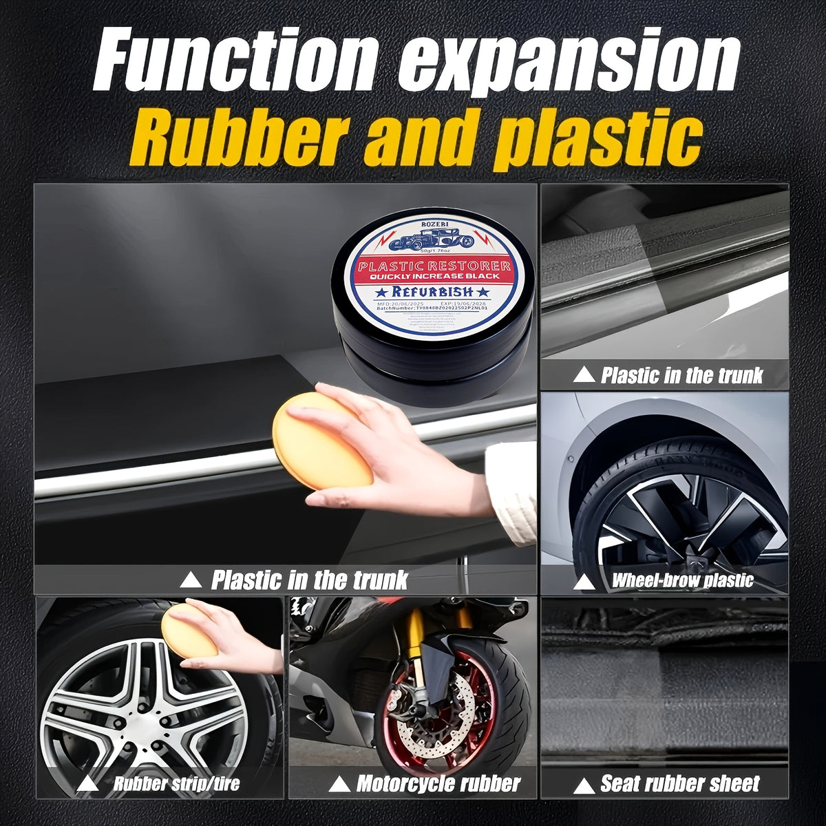 Heavy-Duty All-Purpose Plastic & Rubber Restorer -car Accessories, Anti-Aging Protection, Restores To Like-New Condition - For Cars, Tires - Interior/Exterior Use, Tire Shine, Durable Formula, Auto Detailers, Interior Renovation, Car Care Product