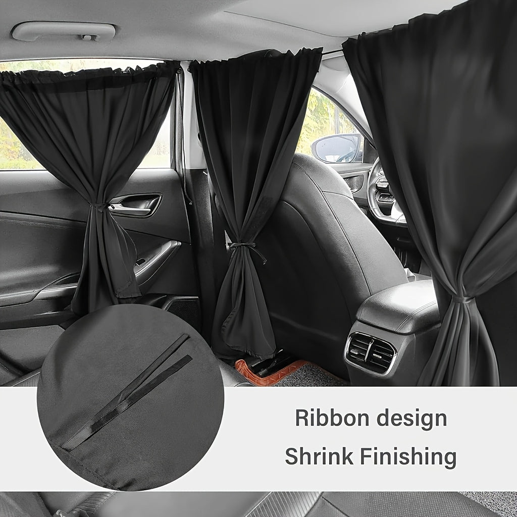 4pcs Car Privacy Curtain Set, Oxford Material, with Rear Seat and Side Window Drapes, Storage Pockets for Sedans and SUVs, Car Curtains