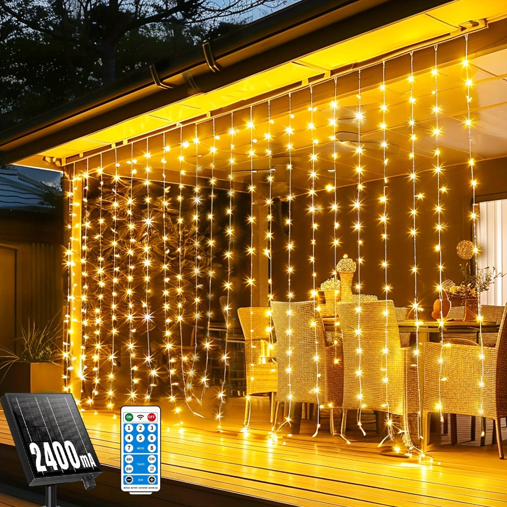 Solar String Lights Outdoor 300 LED Waterfall Fairy Lights, USB Rechargeable with Remote Control, Twinkling Warm White Color White, for Patio Gazebo Garden Backyard Tree Wedding Party Decoration