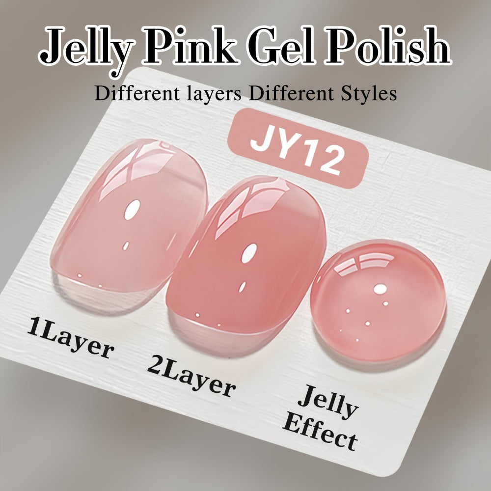 Jelly Gel Nail Polish Sheer Pink Glass Nail Effect 16ml — Semi-Transparent Translucent Neutral Soak-Off UV LED Korean Nail Art Minimalist Everyday Manicure | Buildable Coverage Long-Lasting DIY & Salon