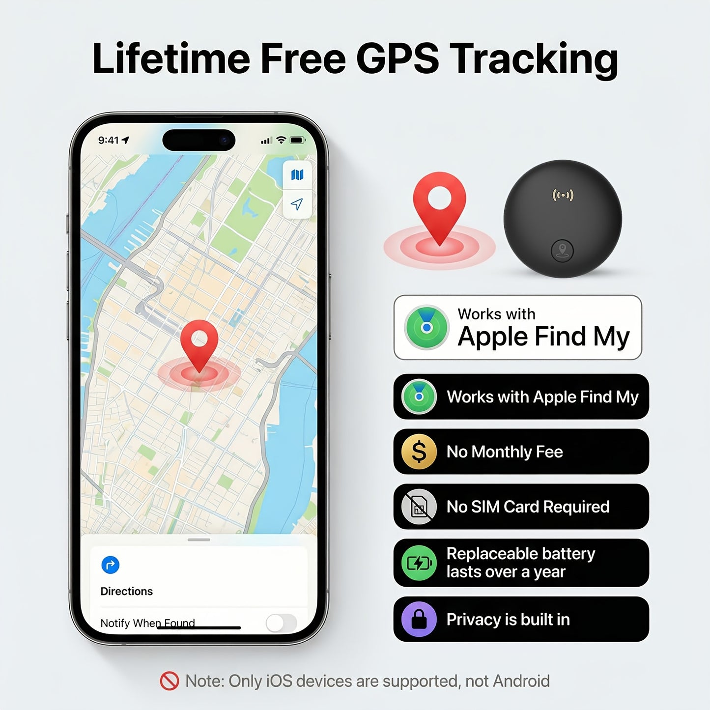Car GPS Tracker - Built-in Strong Magnet, Magnetic Mini Vehicle Tracker, Real-Time Vehicle Tracking, No Monthly Fees/No SIM Card Required (Supports IOS Find My Feature Only), Global Anti-theft Device Suitable for Car, Truck, Bicycle, And Other Items