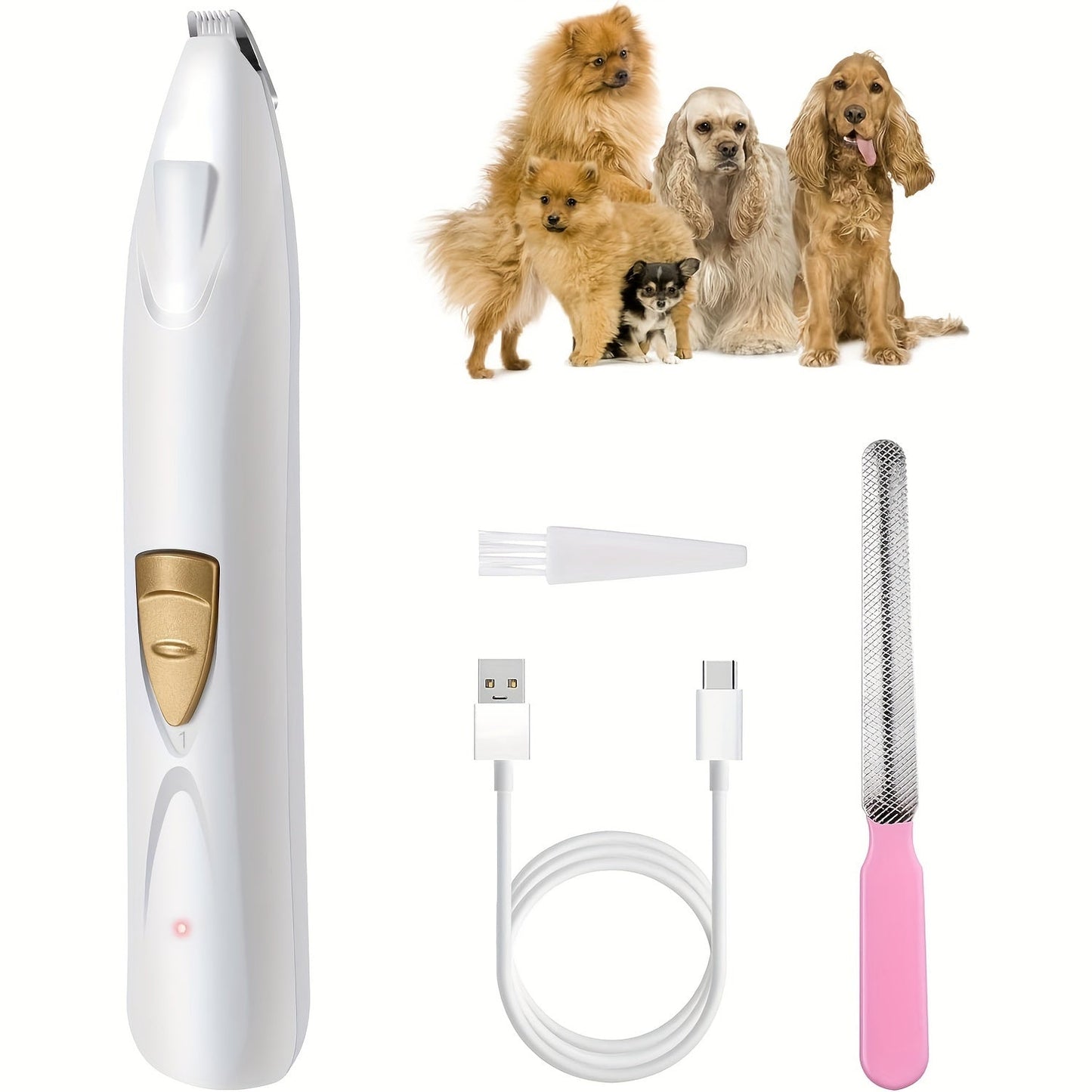Dog Grooming Kit Electric Paw Trimmer with LED Light – USB Rechargeable Professional Dog Clippers, Low Noise Shaver for Dogs & Cats, Trims Eyes Face Ears Paws, Safe Home Grooming Tool