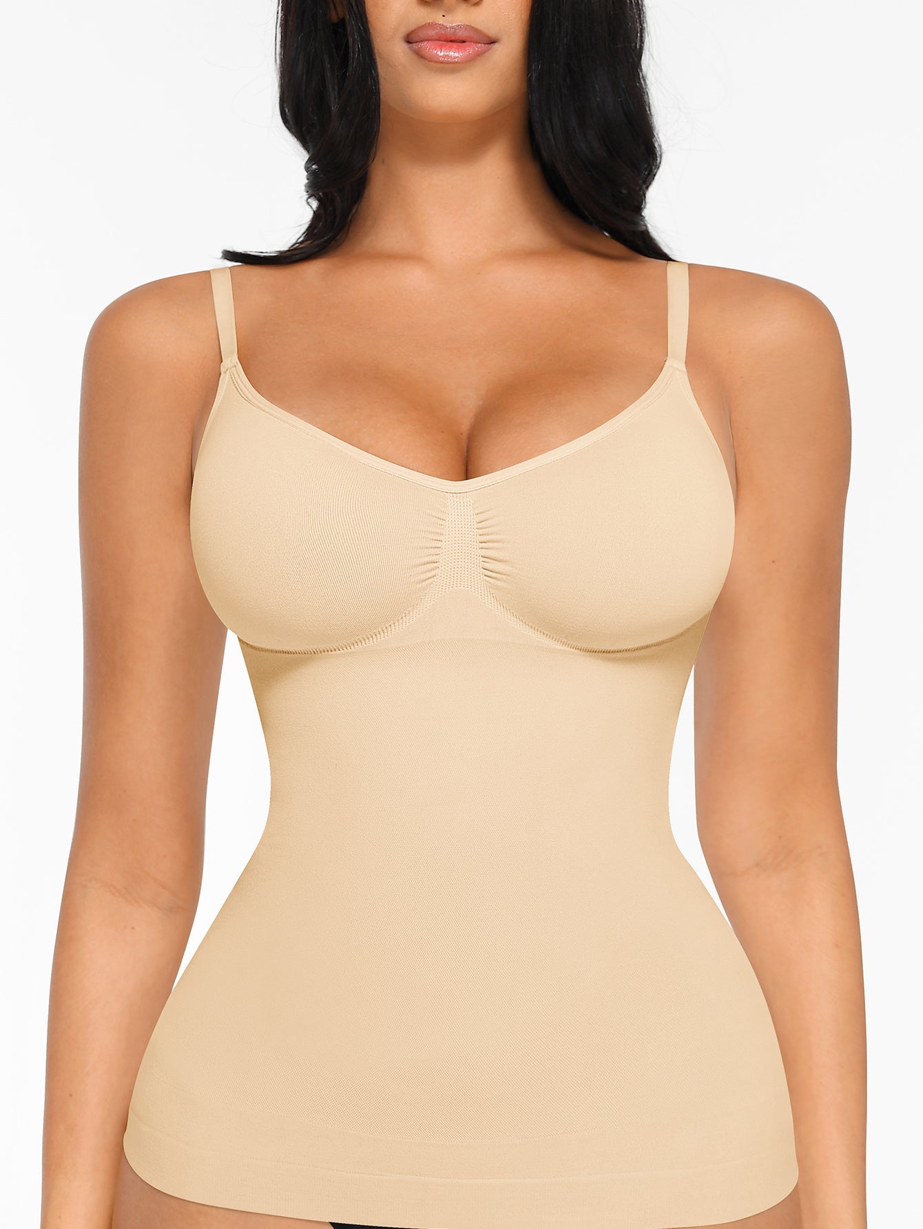 Women's Tummy Control Shapewear Camisole - Solid Color Body Smoothing, Black