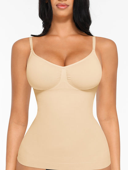 Women's Tummy Control Shapewear Camisole - Solid Color Body Smoothing, Black