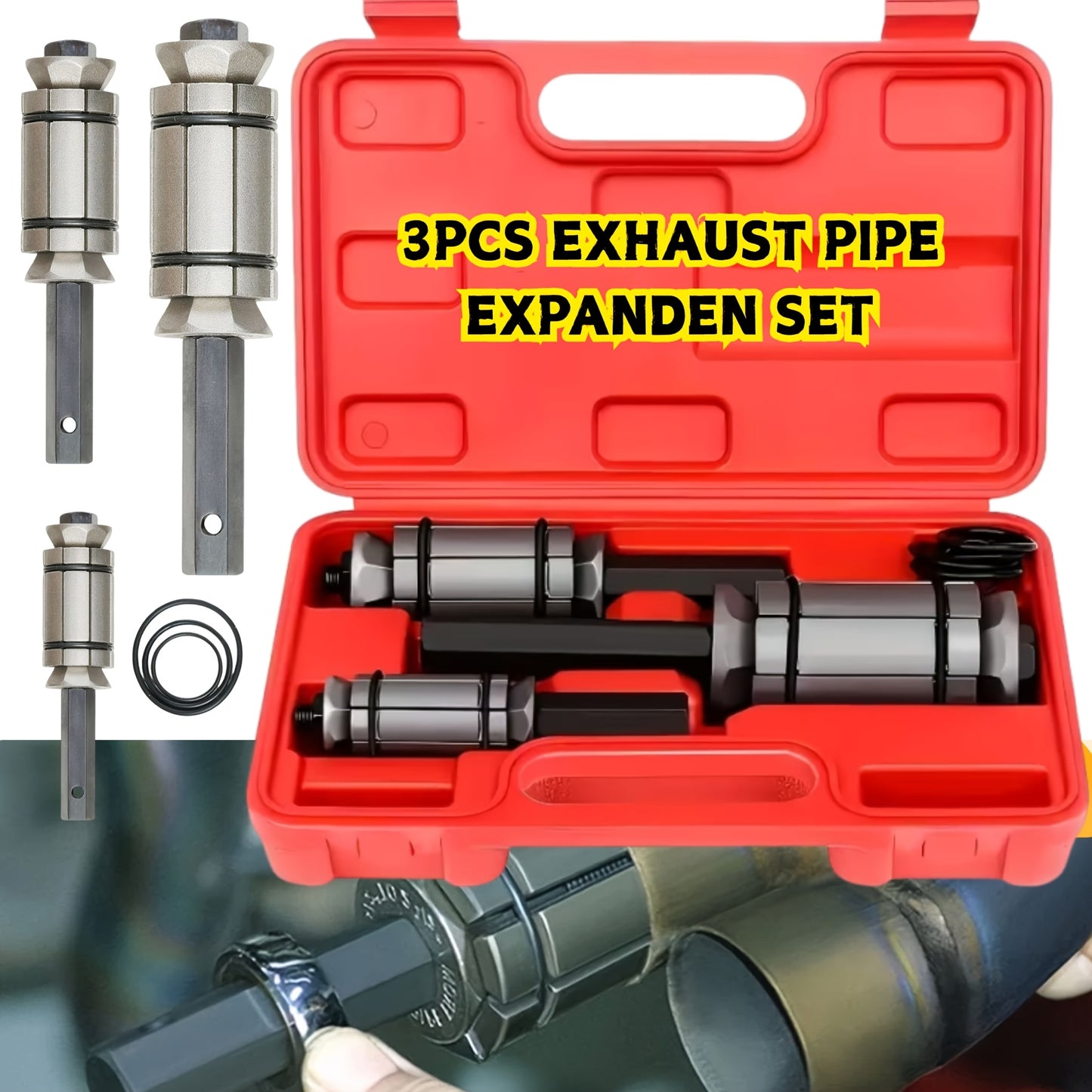 3pcs Exhaust Pipe Expander Set Heavy-Duty Pipe Repair Tool Forged Carbon Steel Non-Slip Grip Fit for Muffler/Exhaust System Repair Mechanic-Approved, Best Gift for Man