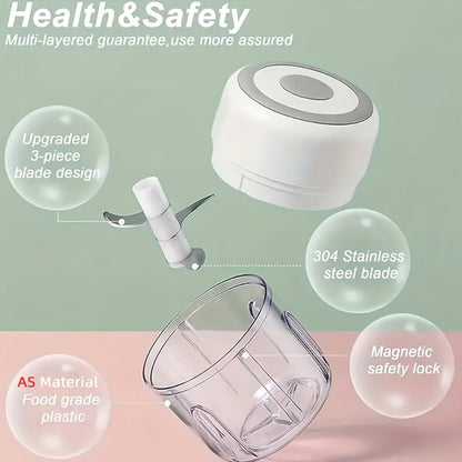 Mini Electric Garlic Chopper USB Rechargeable - Electric Food Chopper & Masher, Portable Garlic Crusher for Meat, Onion, Ginger & Herbs, 250ML / 8.45oz Kitchen Gadget in White, Green & Pink
