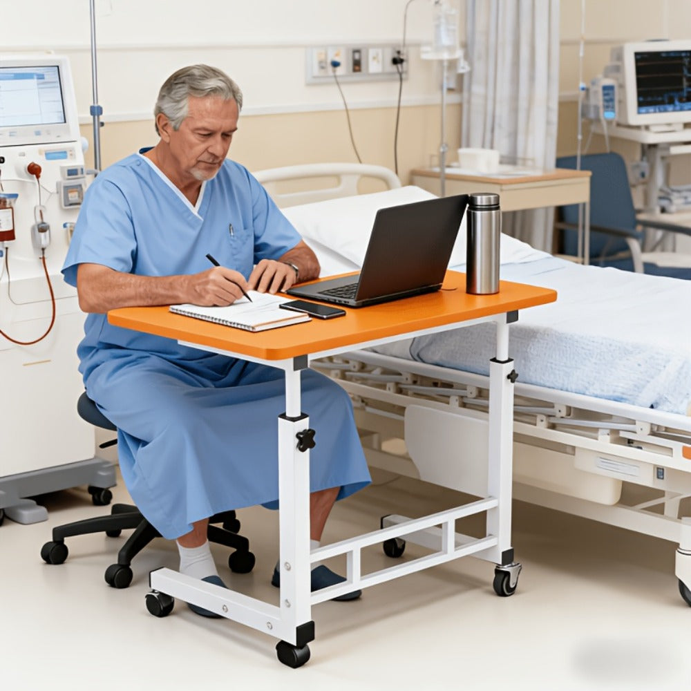 Overbed Table Adjustable Height – Hospital-Grade Nursing Bedside Table with Independent Storage Compartments for Elderly & Patient Care | Portable Auxiliary Tray Table, 8 Colors