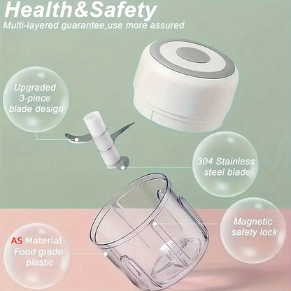 Mini Food Processor USB Rechargeable Electric Chopper 9.47oz – Portable Wireless Meat Grinder & Blender for Garlic, Vegetables, Fruit, Ginger & Chili, Compact Kitchen Tool for Home Office Travel