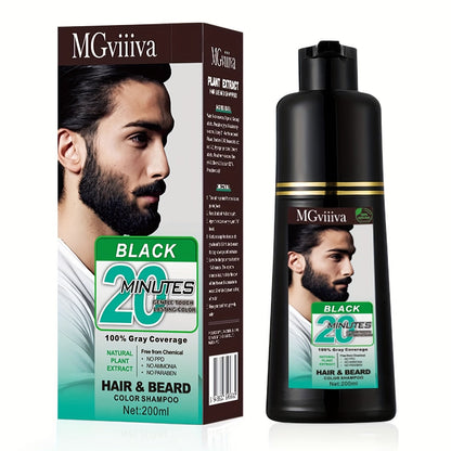Beard Dye Shampoo for Men 2-in-1 Hair & Beard Grey Coverage Argan Oil No-Mix Formula – Fast 5-20 Min Long-Lasting Natural Color 6.76 oz Mustache Goatee Facial Hair