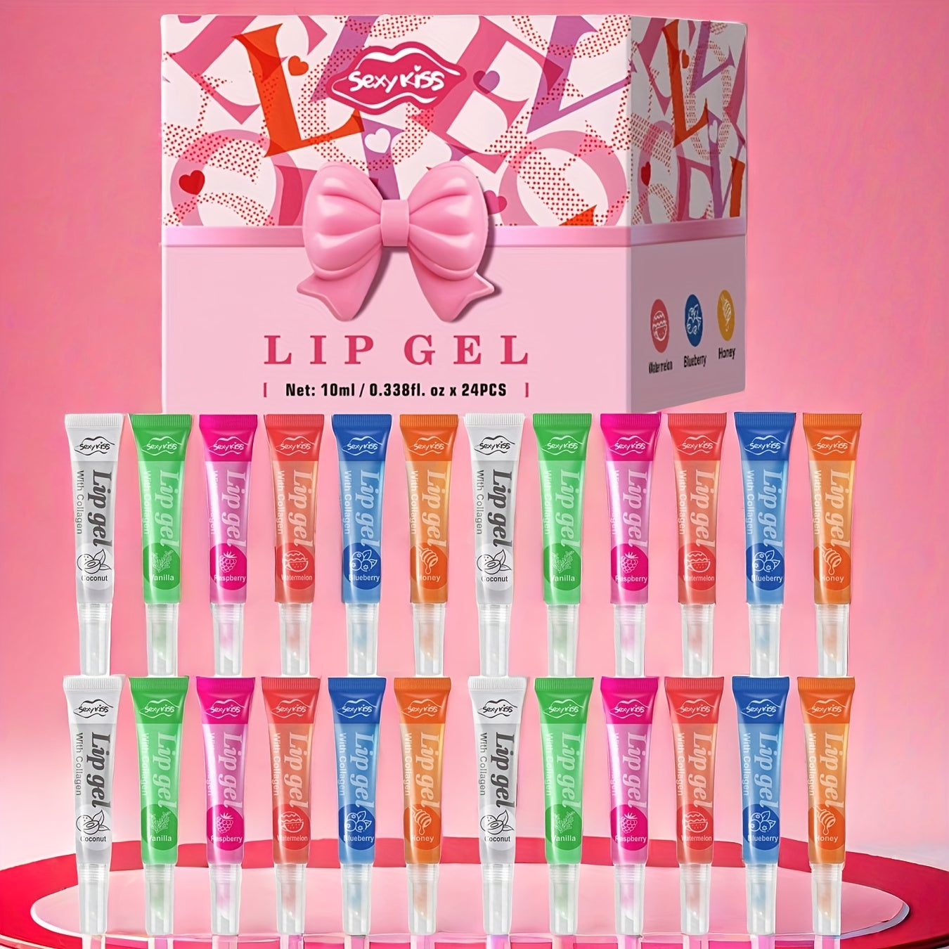 Lip Balm Set 24 PCS Luxury Gift Box Moisturizing Glossy Lip Gel Collection Hydrating Healing Chapped Lips Long Lasting Nourishing Lip Care Kit for Women Girls Birthday Christmas Valentine Gift