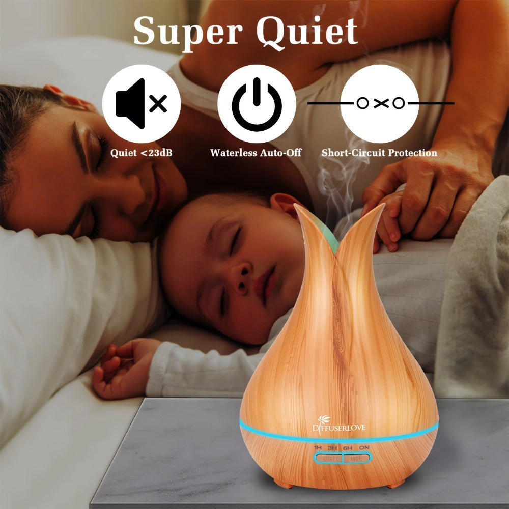 Large Capacity Aroma Diffuser 13.53oz – Includes 8 Essential Oils, Multi-Color LED Lights & 3 Timer Settings, Ultra-Quiet Essential Oil Diffuser for Home, Bedroom, Office & Living Room