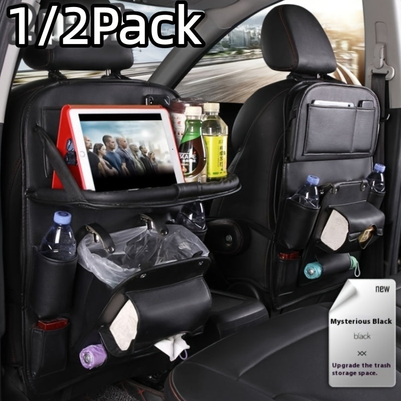 1/2pcs Upgraded Overhead Hanging Car Seatback with Partitioned Storage, Tray Table, Cup Holder, Umbrella & Computer Desk - Large Capacity Space-Saving Suitable for Car Interior Storage, Fits for Most Vehicles (Backseat)