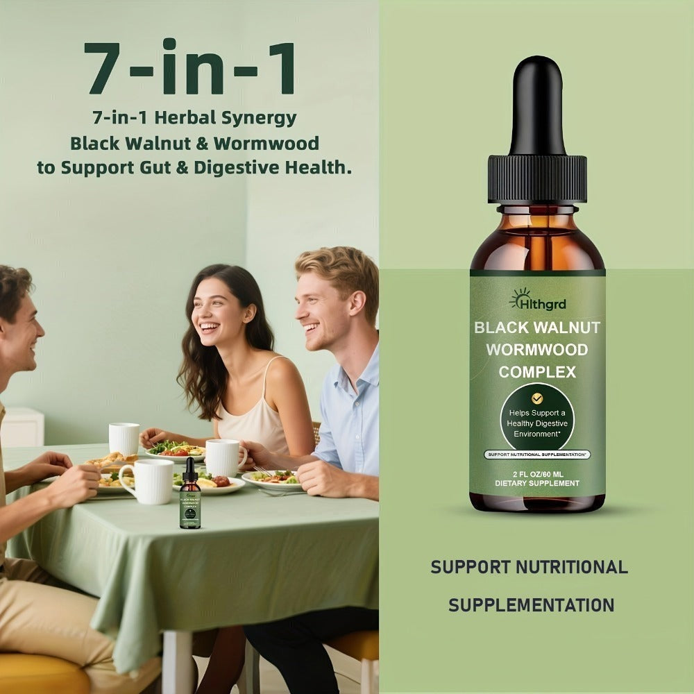 Wormwood Black Walnut Clove Liquid Drops – Herbal Gut Cleanse & Digestive Support Complex with Gentian Root & Tansy | Orange Flavor | 2 fl oz | Fast-Absorbing Formula for Women & Men