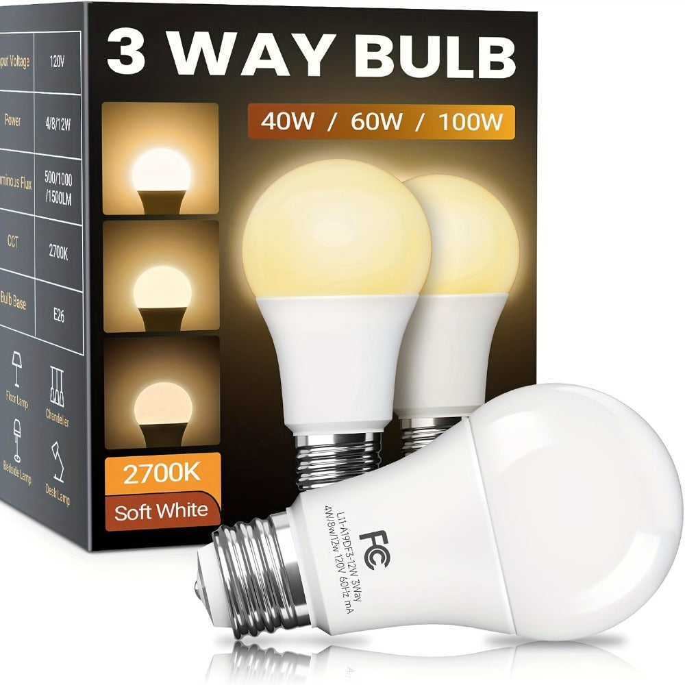 3-Way LED Light Bulb A19 40 60 100W Equivalent 1500 Lumens E26 Base – Soft White 2700K & Daylight 5000K Three-Way Bulb for Bedroom Living Room Study Room Table Lamp, 2 & 4 Pack