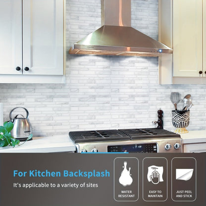 Peel and Stick Backsplash Tile Stickers 10-Sheet - White Marble Self Adhesive Wall Tiles for Kitchen & Bathroom, No Grout DIY Stick On Tiles | Heat & Moisture Resistant, Easy Install Backsplash