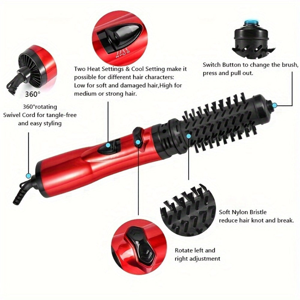 Rotating Hot Air Brush 2-in-1 Auto Curl & Straighten Styling Comb — One-Step Salon Blowout Results at Home, Works on All Hair Types, Available in Red & Purple