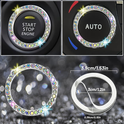 Rhinestone Car Accessories Set for Women 8 Pcs – Bling Steering Wheel Cover Cup Coasters Seat Belt Pads Shift Knob Cover Starter Rings – Multicolor Pink Purple