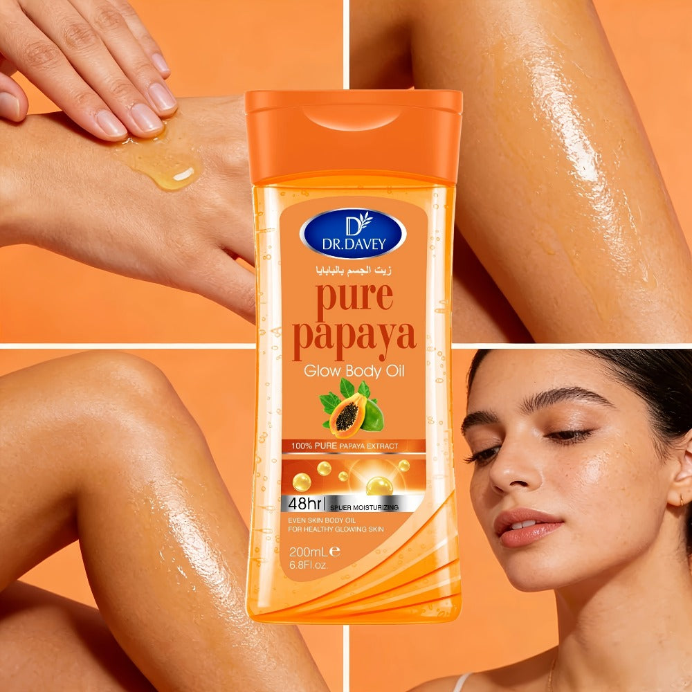 Papaya Brightening Body Oil 2pcs Multi-Use Non-Greasy Fast-Absorbing – Moisturizing Glow Oil for Skin Hair Nails Scalp, All Skin Types Skincare Gift Set for Women