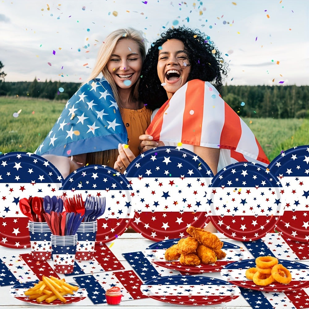 4th of July Party Supplies 140 Pcs – Patriotic Disposable Paper Plates & Napkins for Independence Day BBQ, Memorial Day & Red White Blue Party Decorations Serves 20 Guests