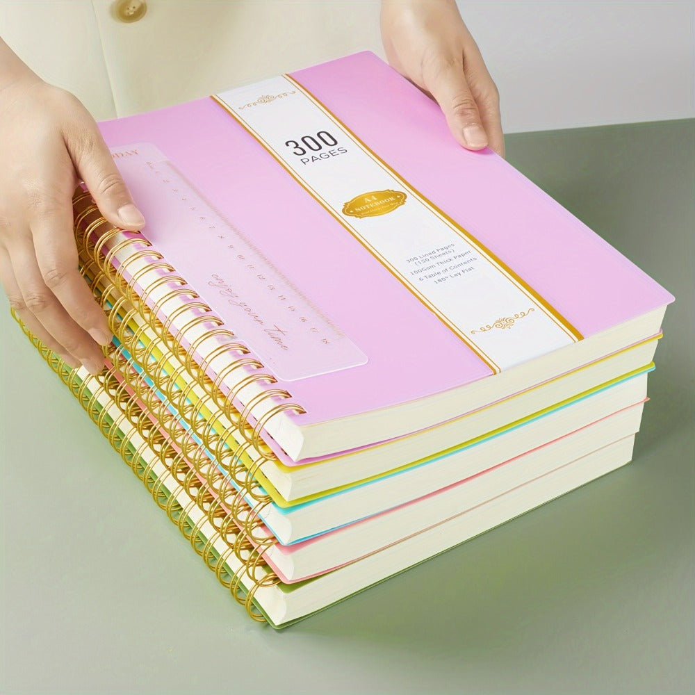 Large Spiral Notebook 300 Pages Hardcover – 8.5x11 A4 College Ruled 100GSM Lined Paper PVC Waterproof Cover for Work School Travel Women Men Purple Pink Blue Black Yellow Green