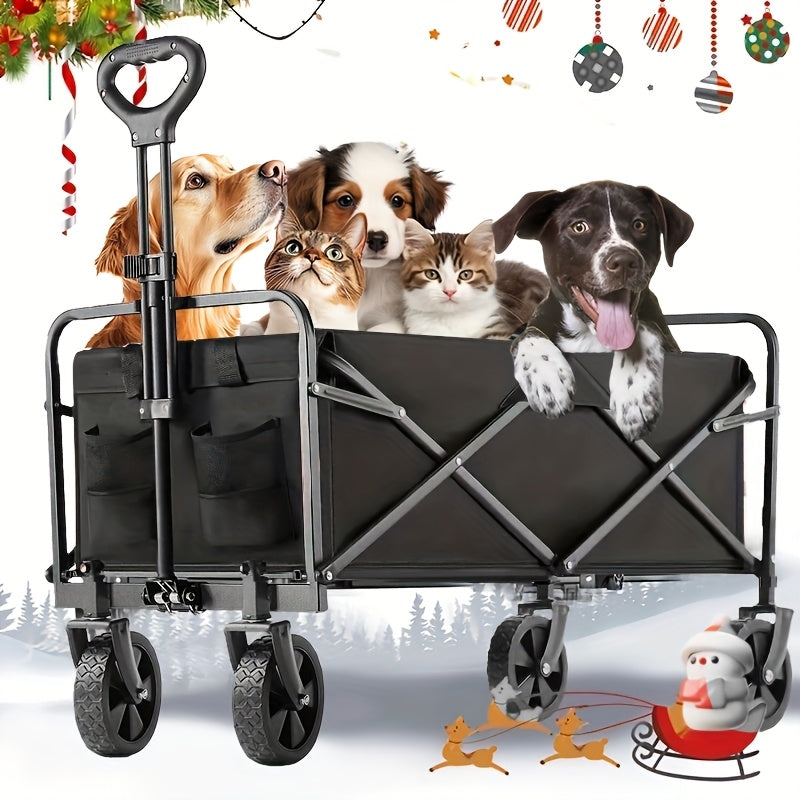 Heavy-Duty Folding Wagon Cart – All-Terrain Collapsible Utility Cart for Camping, Beach, Grocery, Gardening & Pet Outings