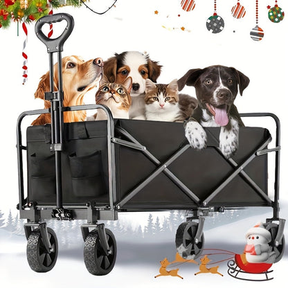 Heavy-Duty Folding Wagon Cart – All-Terrain Collapsible Utility Cart for Camping, Beach, Grocery, Gardening & Pet Outings