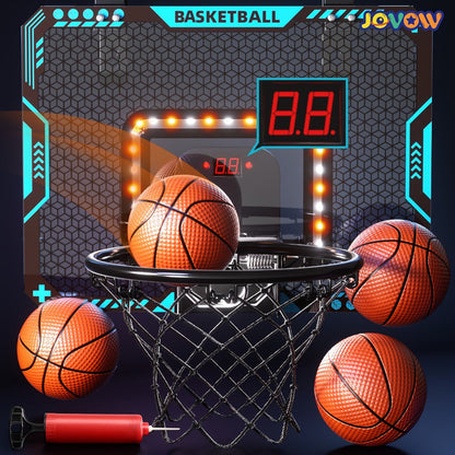 Over Door Basketball Hoop with LED Lights & Electronic Scoreboard – Mini Hoop Set with 4 Balls for Kids Teens Adults, No Drilling Indoor Outdoor Sport Game | Best Birthday Christmas Gift
