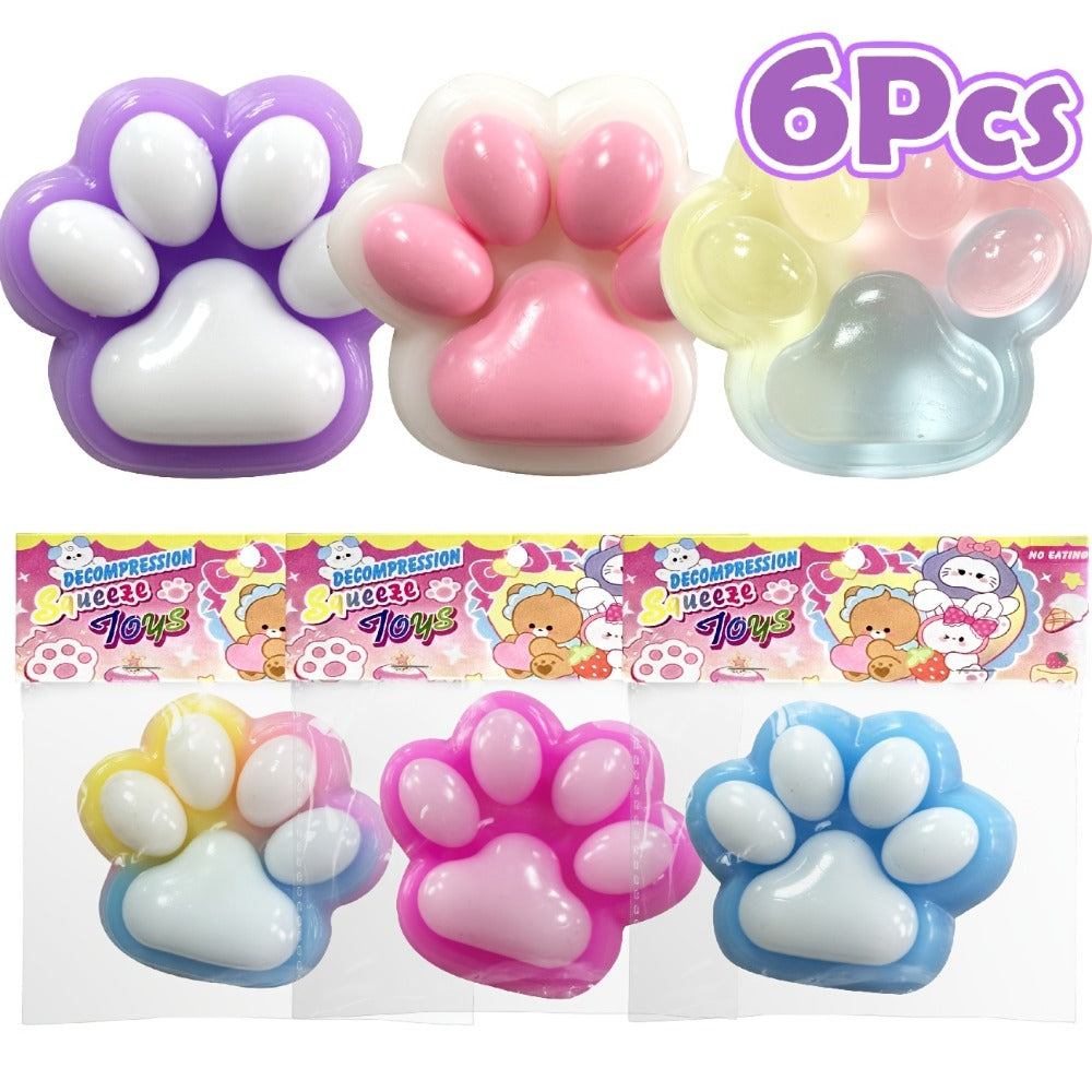 Cat Paw Squishy Fidget Toy 6pcs – Colorful Taba Fufu Squeeze Paw Handmade Soft Sticky Sensory Toys for Kids & Adults, Party Favor Pack for Christmas Easter Halloween Valentine's Day