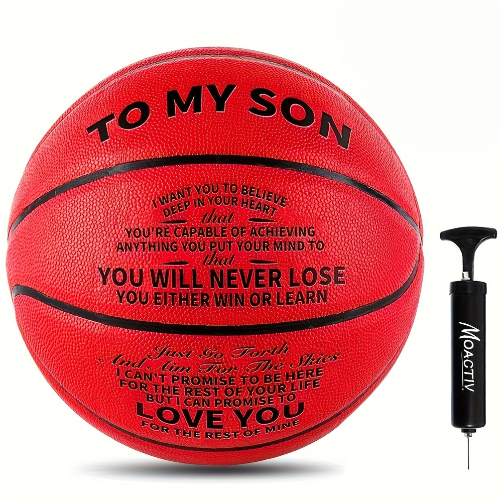 Engraved Basketball Gift for Grandson & Son - Size 7 PU Indoor Outdoor with Pump, Inspirational Message, Birthday Christmas Gift, Multi-Color