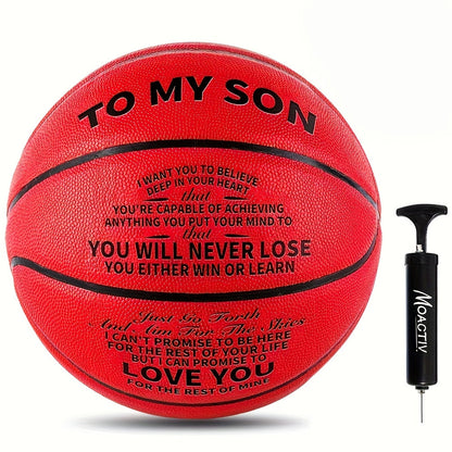 Engraved Basketball Gift for Grandson & Son - Size 7 PU Indoor Outdoor with Pump, Inspirational Message, Birthday Christmas Gift, Multi-Color