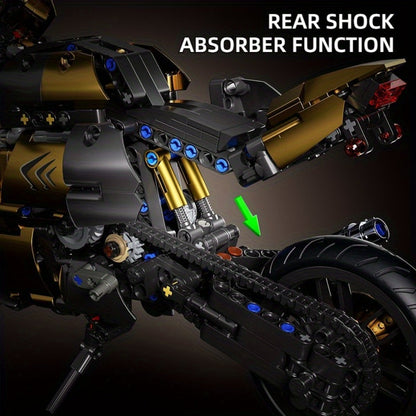 1000PCS Motorcycle Building Blocks 1:10 Scale DIY Black & Gold Motorbike Model Kit – Adult Collector Display Ornament, Exquisite Detail Assembly, Unique Gift for Men Motorcycle Enthusiasts Ages 14+
