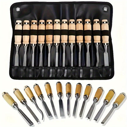 Wood Carving Chisel Set 12 & 24-Piece – Professional Beech Wood Handle Woodworking Chisels, Detail Carving Hand Tools for Beginners & Experts, Ideal Woodworker Gift