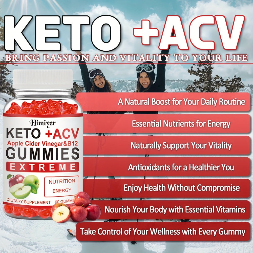 Apple Cider Vinegar Gummies with Vitamin B12 & B6 – Keto ACV Formula for Weight Management, Gut Health, Glowing Skin & Mental Focus | Daily Wellness Gummies for Men & Women | 1 or 3 Pack
